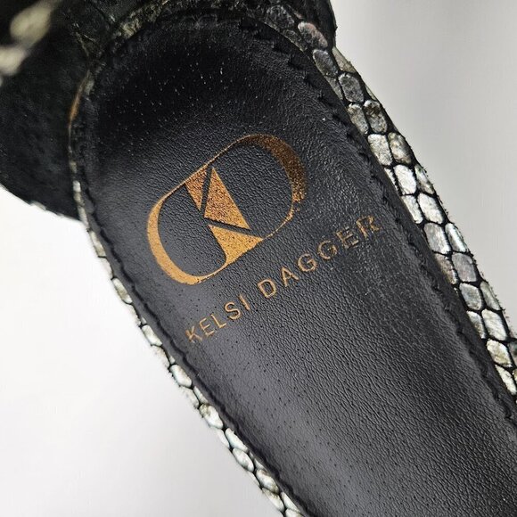 Kelsi Dagger Ryton Silver Metallic Snake Embossed Leather Ankle Strap Wedge 7.5 - Picture 7 of 13